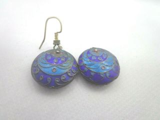 Antique Vintage Chinese Export Sterling Silver Enamel Earrings Parts