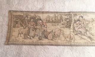Antique Charming Tapestry Wall Hanging Women & Children French? 54 In.  X 15 In.