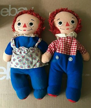 Vintage Raggedy Ann And Andy Knickerbocker Bean Bag Dolls 1970 