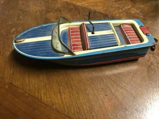 1960’s Vintage Haji Japan Blue Tin Toy Rare Boat Antique