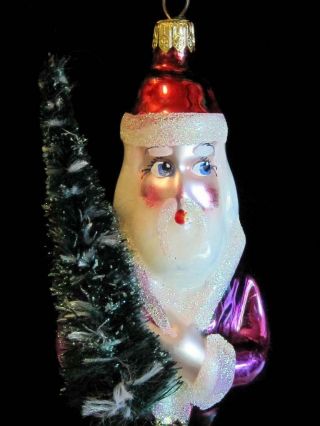 Rare Vintage Radko Pink Santa Holding Christmas Tree Ornament 1990