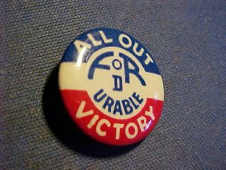 Rare Fdr Political Pinback Roosevelt Campaign Button All Out Victory " Durable "