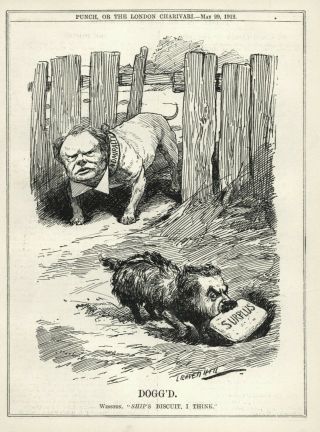 Rare Punch 1912 Cartoon - Winston Churchill - Bulldog - Lord Of Admiralty