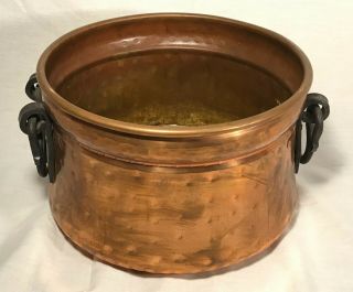 Vintage Antique Style Hammered Copper Pot Large Kettle Cauldron W Iron Handle