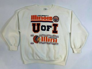 Vtg 80s 90s Illinois Fighting Illini Rare Chief Galt Sand Sweatshirt Xl Usa Made