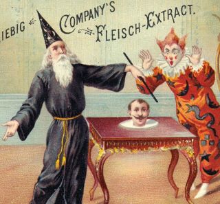 Antique 1894 Wizard Magic Trick Revealed S409 Liebig Illusion Clown Trade Card