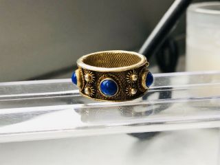 Antique Vintage Chinese Export Gilt Filigree Silver Lapis Ring Size 8 - 9