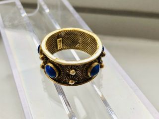 Antique Vintage Chinese Export Gilt Filigree Silver Lapis Ring Size 8 - 9 2