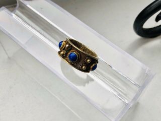 Antique Vintage Chinese Export Gilt Filigree Silver Lapis Ring Size 8 - 9 3