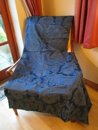Antique Blue Silk Damask Fabric Off Cut