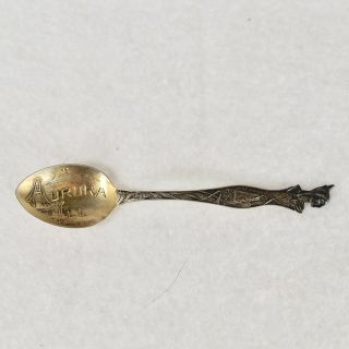 Aurora,  Illinois Sterling Silver Souvenir Spoon W/ Native American - - 1411