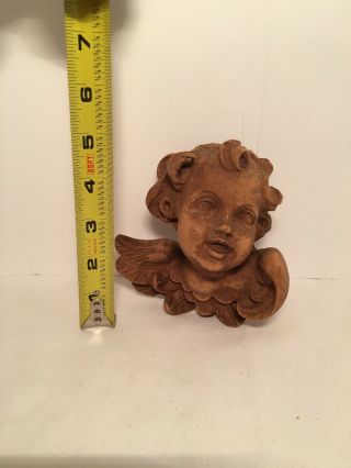 Vintage Antique Carved Wooden Cherub Putti Head Angel Wall Statue 5” By 4 1/2”