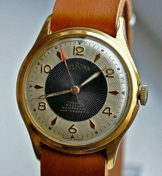 Vintage Delbana Swiss Made Gents Wristwatch Bicolor Dial 17 Jewels Art Deco