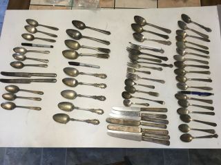 57 Silver Plated Spoons,  Knives,  & Forks - By $40,  Some Vintage