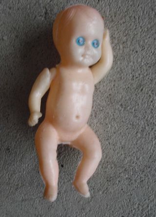 Small Vintage 1960s Thin Plastic Baby Character Doll 3 1/4 " Tall