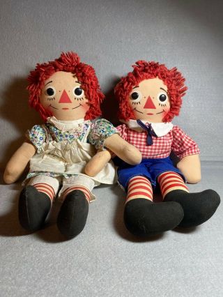 Vintage Knickerbocker Cloth Raggedy Ann & Andy Doll 15 " Button Eye