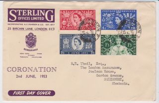 Gb Stamps Rare First Day Cover 1953 Coronation Sterling Insurance Official
