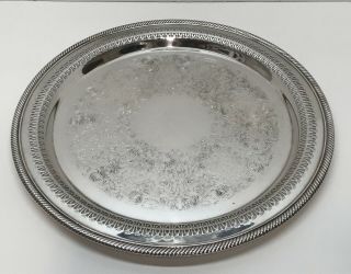 Lovely 15 " Wm.  Rogers Silver Plated Ornate Pierced Round Tray 172
