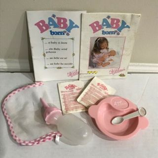 Zapf Baby Born Creation Doll Accessories Set Pink Plate,  Spoon,  Food,  & Booklets