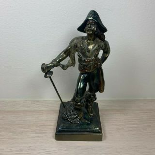Paul Herzel Pirate Bookend Pompeian Bronze 1920 Antique 10 " Figure Bookend