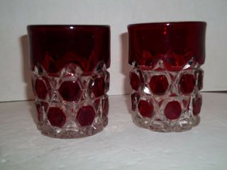 2 Antique Eapg Bryce Bros Red Hexagon Block Ruby Stained 1880s Tumbler Glass
