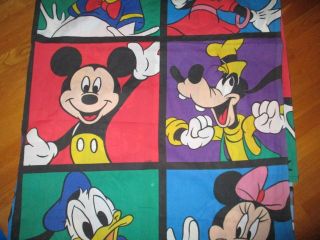Vintage Disney Mickey Minnie Mouse Donald Duck Goofy Twin Flat Bed Sheet Fabric