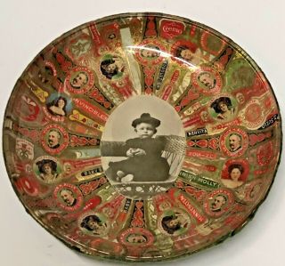Antique Circa 1900 Folk Art Cigar Band Glass Bowl Dish Victorian / Edwardian