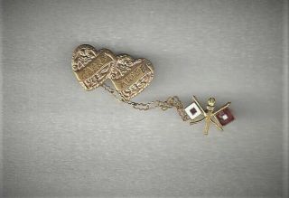 Rare Wwii Us Army Signal Corps Double Named Hearts Sweetheart Chain Pin