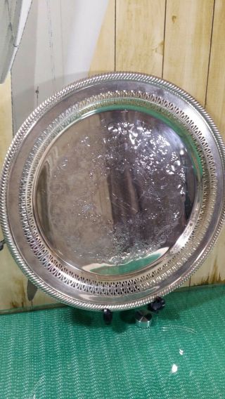 Wm Rogers 170 Round 12 1/2 " Silver Plate Tray With Floral Scroll