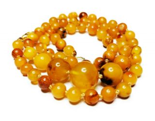 Antique Natural Baltic Amber Eggyolk Butterscotch Amber Necklace Round Beads