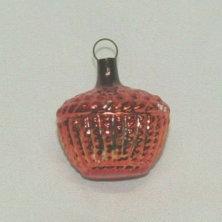 German Antique Glass Figural Feather Tree Flower Basket Christmas Ornament 1930s