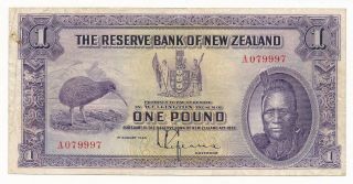 Zealand 1934 Lefeaux £1 One Pound Note Rare First Prefix A