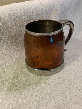 Very Rare Antique 1909 Manning Bowman 10 Oz Copper & Pewter Trophy Mug / Tankard