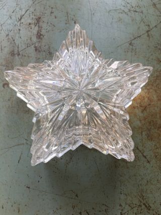 Vintage Clear Cut Glass Candy Dish With Lid Star Shaped 4 1/4 Inches Across