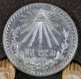 1924 Silver Mexico Mexican One Un Peso Coin Post Revolution Type Iii Rare