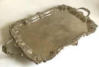 Vintage Large Heavy Silver Plate Ornate Footed Serving Tray 25x15”