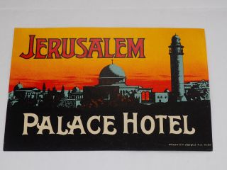 Rare Vintage Palestine Jerusalem Palace Hotel Luggage Label