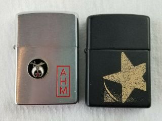 Vintage 1970 Ahm Zippo Lighter,  And 1998 Black Zippo,  Both Not Rare