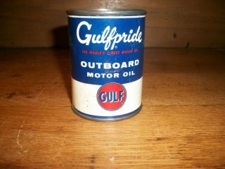 Rare Vintage 1/2 Pint Gulfpride Outboard Gulf Motor Oil Tin Can