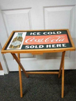 Advertising " Ice Cold Coca - Cola Here " Wood Standing Tv Tray Coke 1998 Rare