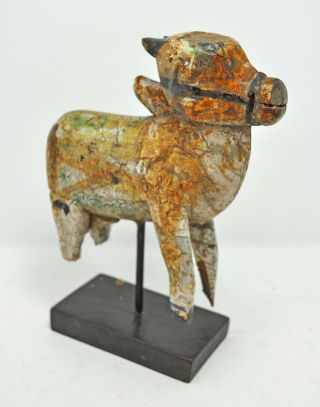 Antique Wooden Cow Nandi Figurine Statue Old Hard Wood Hand Carved