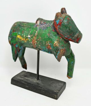 Old Antique Hand Carved Painted Wooden Holy Cow Nandi Figurine