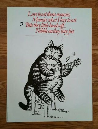 1977 B.  Kliban Cat Poster " Love To Eat Them Mousies " Workman Publishing 18 " X 24 "