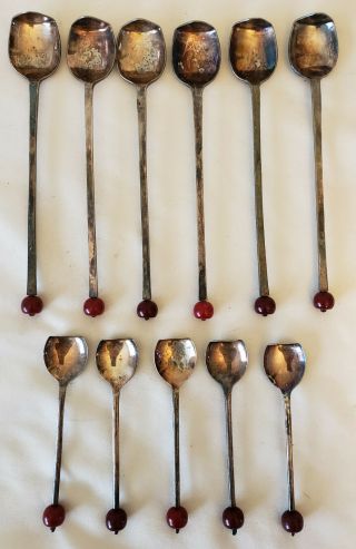 Antique Vintage Sheffield England Jam/ Jelly Spoons W/ Red Apple On End Unique