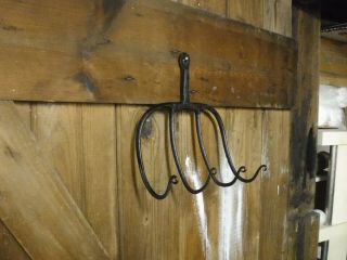 Iron Coat Hook Hand Forged From Antique Hay Pitch Fork Hat Herb Drying Rack