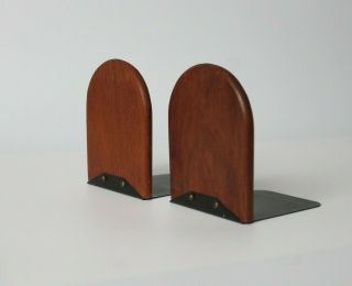 2 Vtg Teak Dark Wood Bookends Arch Geometric Mid - Century Modern Danish Design