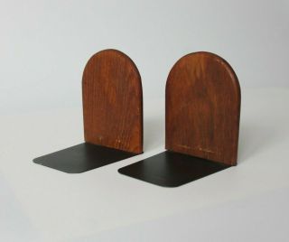 2 Vtg Teak Dark Wood Bookends Arch Geometric Mid - Century Modern Danish Design 3