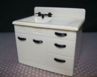 Renwal 1950s Vintage Doll House Furniture White/black Kitchen Sink K 