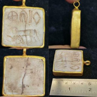 Gold Plated Pendant With Old Indus Valley Intaglio Stone Stamp 61