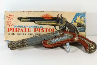 Pirate Pistol With Sparks,  Japan (nomura) Tin Toy 1950s Box Exc Rare